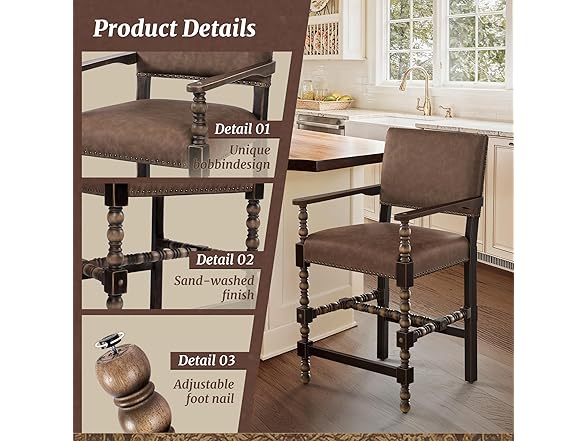 Cozyman BC075525050078 Vintage Counter Height Bar Sto