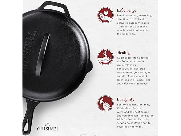 cuisinel C12612-CL Cast Iron Skillet with Lid - 12-inch