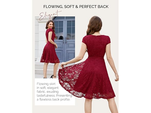 Muadress Women (M) Lace Cocktail Cap Sleeve Dress