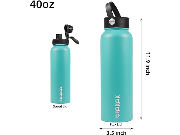 BJPKPK Insulated 40oz Water Bottles with Straw Lid