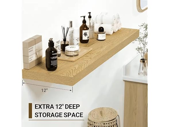 Vivelove Oak Floating Shelves 12" W, 12" Deep