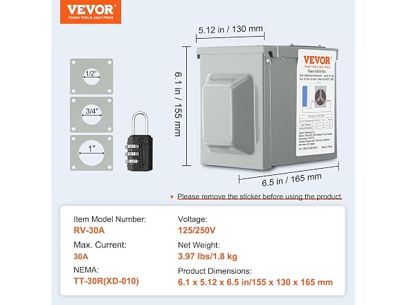 VEVOR 30 Amp RV Power Outlet Box
