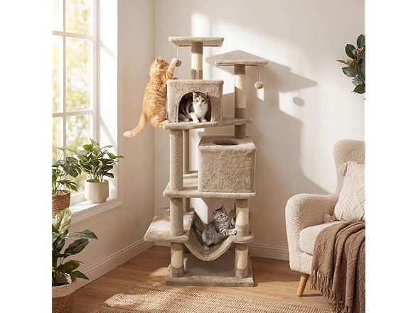 DORTALA 57" Tall Cat Tree, Multi-Level Cat Tower