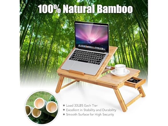 Tangkula 100% Bamboo Laptop Desk