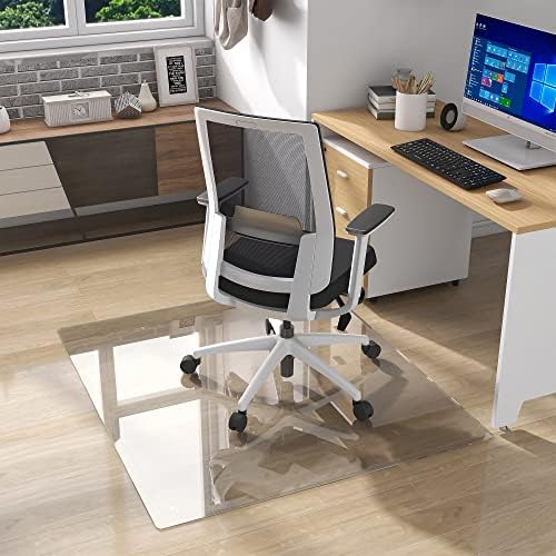 Natsukage Glass Chair Mat 46" x 53" 1/4" Thick Tempered Glass Office Chair Mats Desk Chair Mat for Carpet or Hardwood Floor Computer Chair Mat Floor Protector(Transparent)