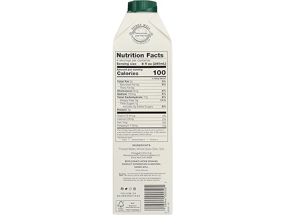 1CT Elmhurst, Milk Oat Unsweetened, 32 Fl Oz