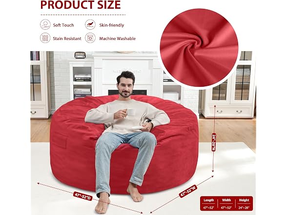 SIMFLAG Red 5FT Bean Bag Chair - Gallery 3