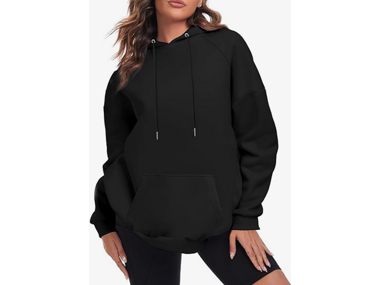 FKEEP Oversize Hoodies Women Fleece Crewneck Sweatshirt Casual Long Sleeve Pullover Tops with Pockets(Black,Large)