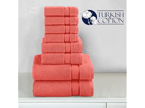 Elegant Comfort Premium Cotton 8-Piece Towel Set, Coral