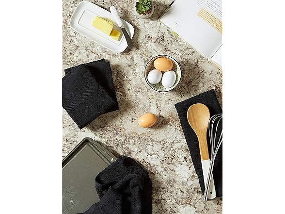 DII Terry Waffle Dishtowel 4PcSet, Black