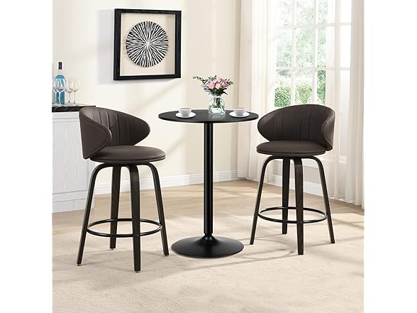 Modern Bar Stools Set of 2 Mid Century Bentwood Barstools Swivel Faux Leather Stools with Back for Kitchen Counter Restaurant, Brown (Open Box)