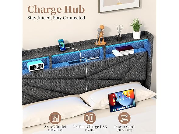 Blissivia Upholstered Platform Bed Frame with LED Lights