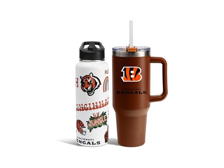 The Memory Company Officially Licensed NFL 2-Pack Stainless Steel Tumbler Set, 34oz Team Spirit Water Bottle & 40oz Game Day Tumbler with Lid and Straw, BPA-Free Materials, Convenient Straw Design