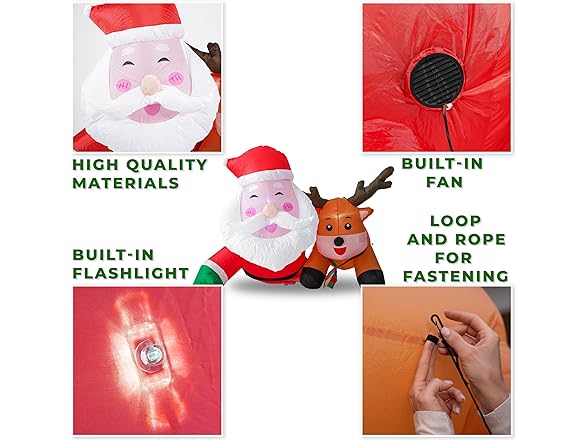 Zone Tech CR0005 6Ft Inflatable Santa and Reindeer