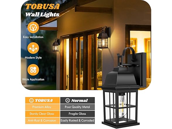 TOBUSA 2-Pack Outdoor Light Fixtures, 2-Pack, Black