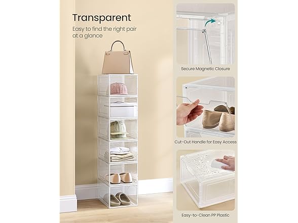 SONGMICS Shoe Boxes, Set of 6