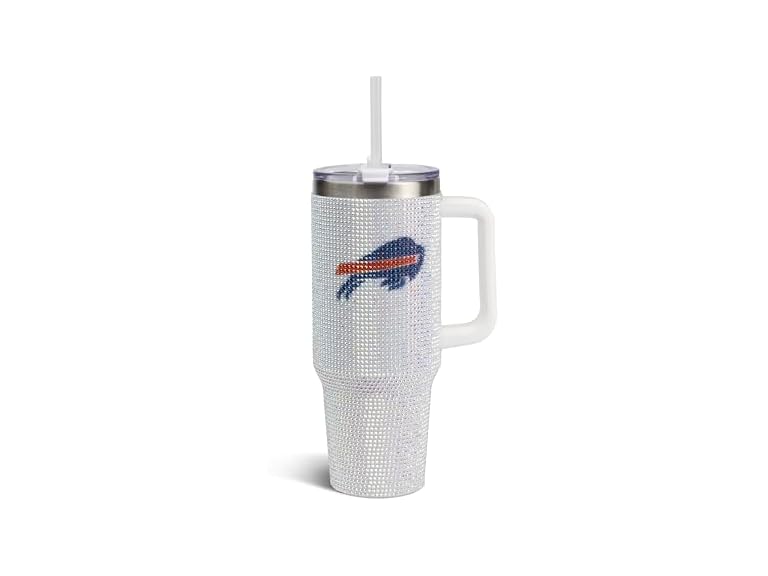 The Memory Company Officially Licensed NFL 40oz Stainless Steel Tumbler - Double Wall Insulated Travel Cup with Handle and Straw Lid - Crystal Rhinestone Design