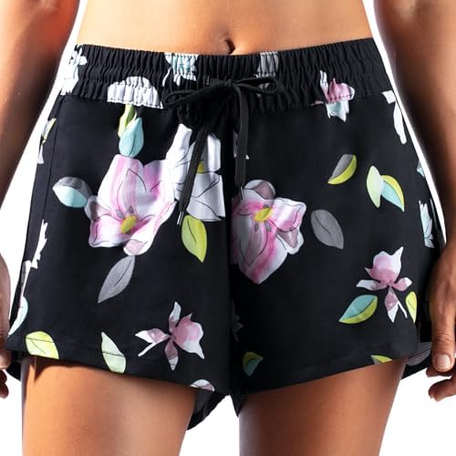Kanu Surf Women's Standard Swim UPF 50+ Quick-Dry Stretch Gym Shorts 2 Side Back Zipper Pocket, Darren Black Floral, 2