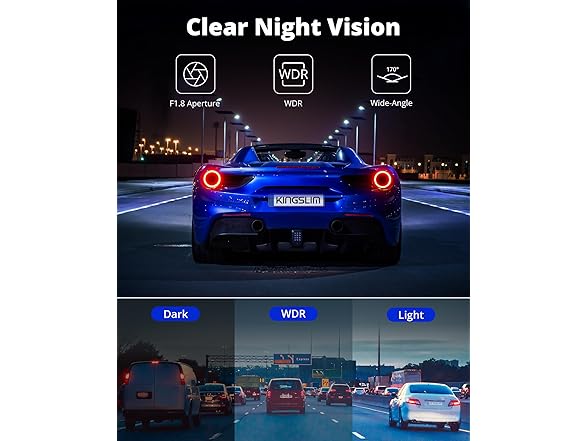 (NEW) Kingslim Front & Rear Wifi Dashcam 2K+1080P