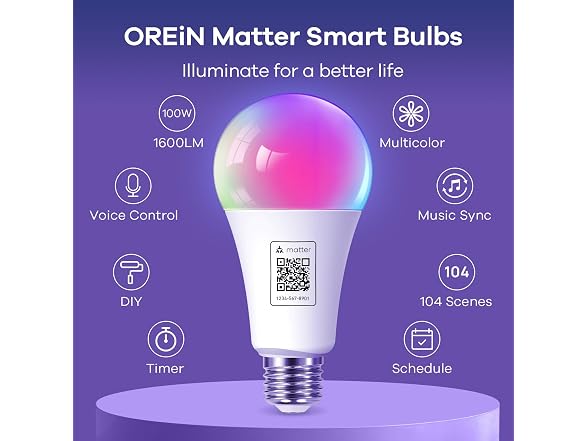 OREiN Matter Smart Bulbs A21 Alexa