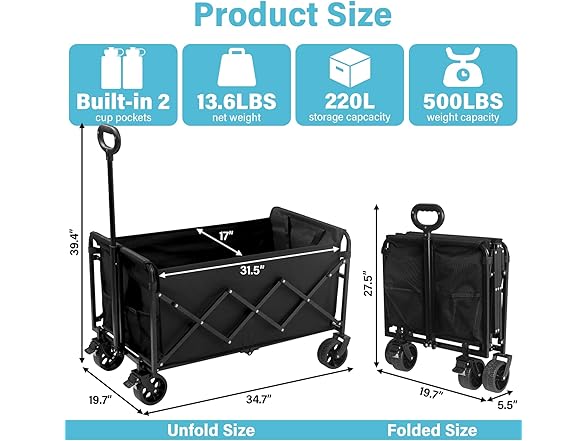 Collapsible Wagon Cart with All-Terrain Wheels