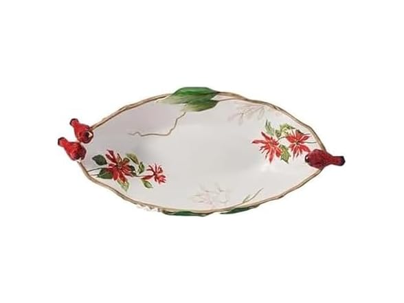 Fitz and Floyd Poinsettia Holiday Cardinal Centerpiece Serve Bowl