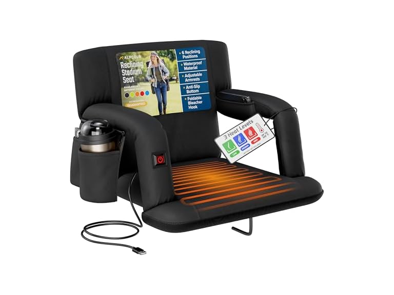 Recl H Stadium Seat w Armrests - Blk