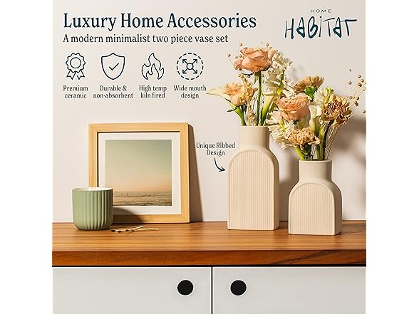 Home Habitat Ceramic Ribbed Vases