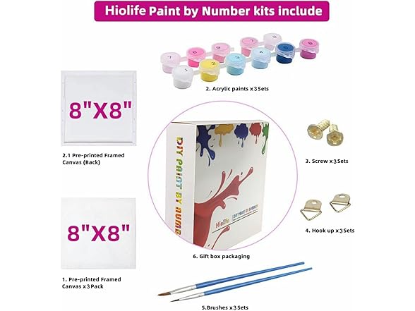 3 Pack Paint by Number Kits for Kids