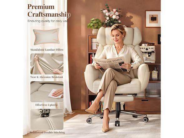 Ergonomic Criss Cross Office Chair with Footrest, Ivory