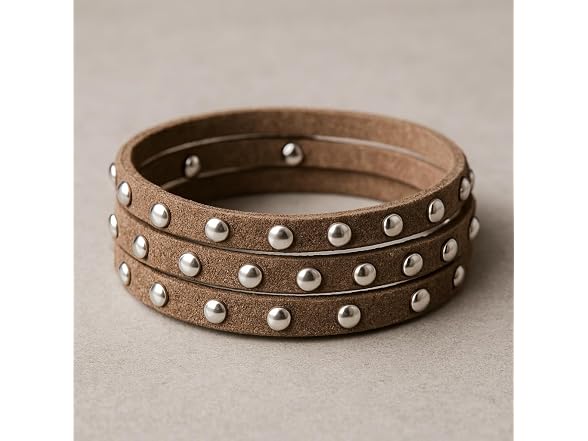 Mandala Crafts Brown Silver Tone Rivet Studded Faux Suede Cord