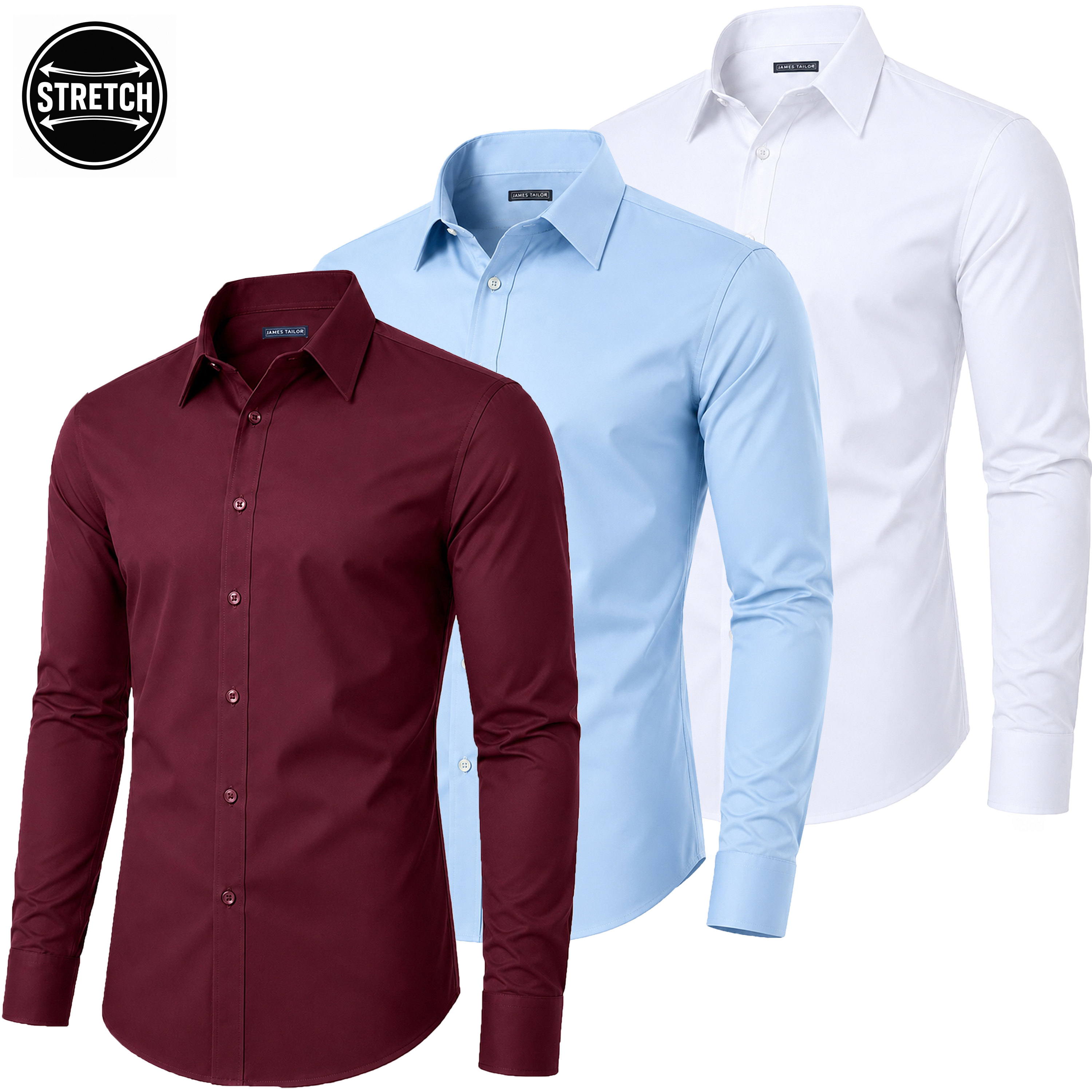 3Pk Mens L/S Stretch Dress Shirt - Gallery 17