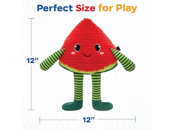 Bow Wow Pet Squeaky Plush Dog Toy with Crinkle, Watermelon