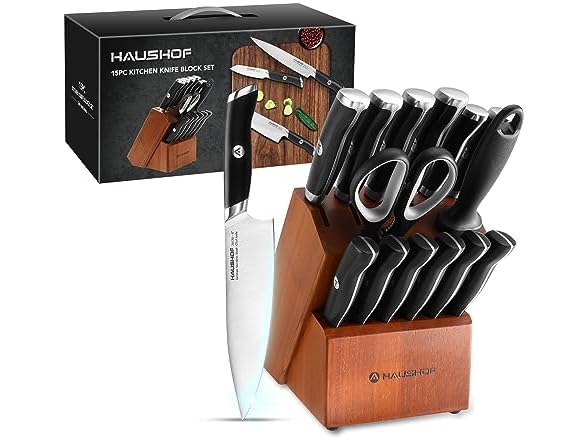 HAUSHOF 15 PC Kitchen Knife Block Set