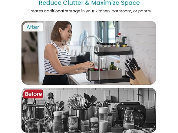 Home Zone Living 2-Tier Stainless Steel Cabinet Pull Out Organizer 