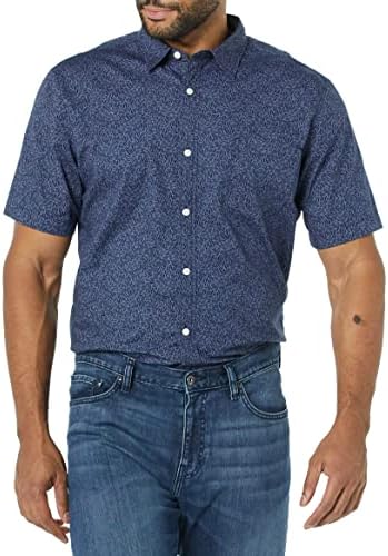 Amazon Essentials Men's Slim-Fit Short-Sleeve Poplin Shirt, Navy Floral, XX-Large