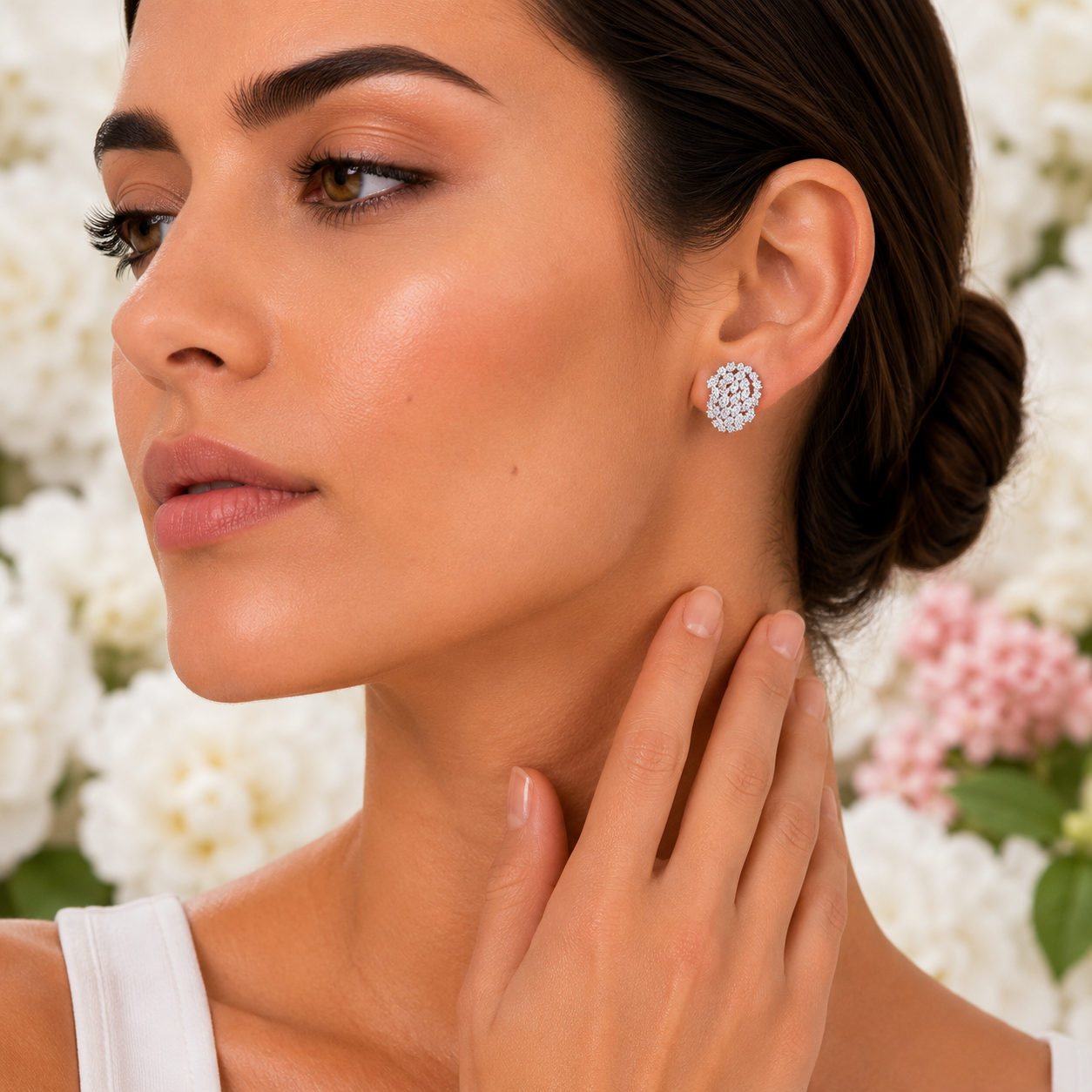 S/S Silver Tone Oval Cluster Cubic Zirconia Stud Earrings - Gallery 7
