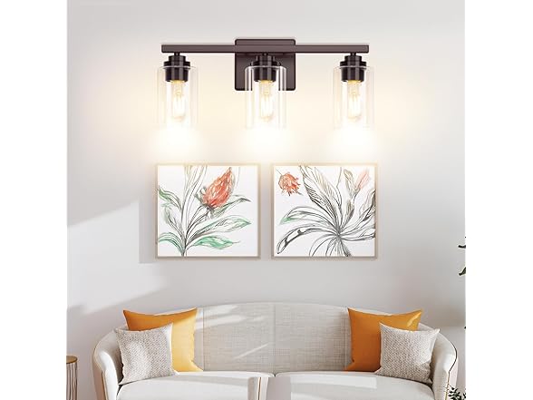 3-Light Bathroom Light Fixtures, 19" Modern, Brown