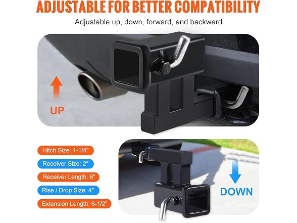 Hitch Adapter, 1-1/4" to 2" Receiver Hitch