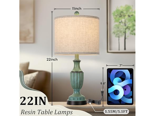 Turquoise Farmhouse Living Room Table Lamps Set of 2