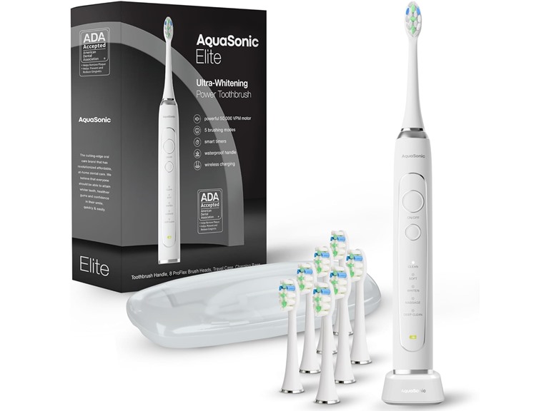AquaSonic Elite - Ultra-Whitening Rechargeable Toothbrush - Optic White
