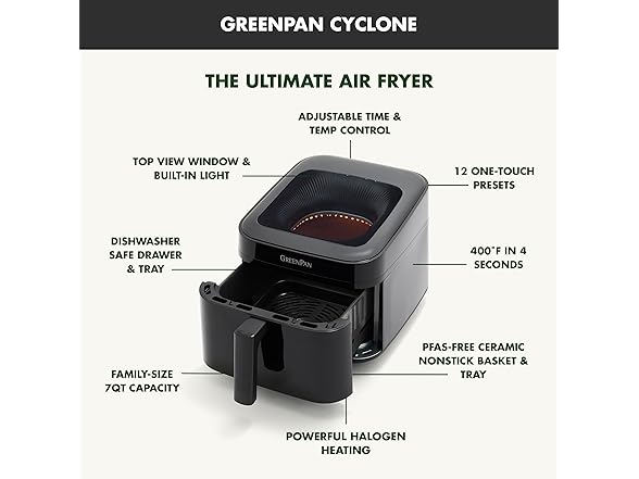 GreenPan Cyclone 7QT 12-in-1 Air Fryer