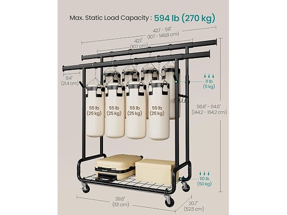 SONGMICS Clothes Rack Ink Double Rod