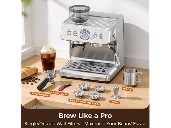 Electactic 15 Bar Espresso Machine with Grinder & Milk Frother