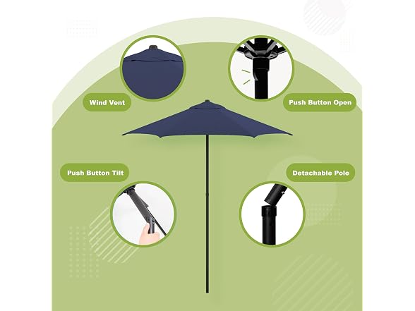 Sunline 7.5 ft Patio Umbrella with Crank Navy Blue - Gallery 5