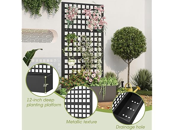 UPHYB Metal Planter Box with Trellis