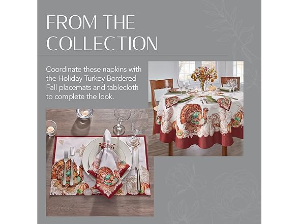 Elrene Home Fashions Holiday Turkey Bordered Fall Napkins