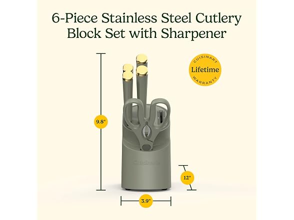 Artisan Elite Stainless Steel Cutlery 6 Piece Knife Block Set, Green
