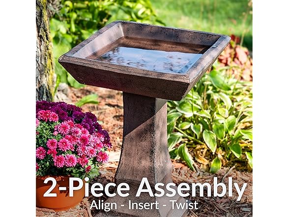 Sunnydaze 23” H Concrete Bird Bath Brown
