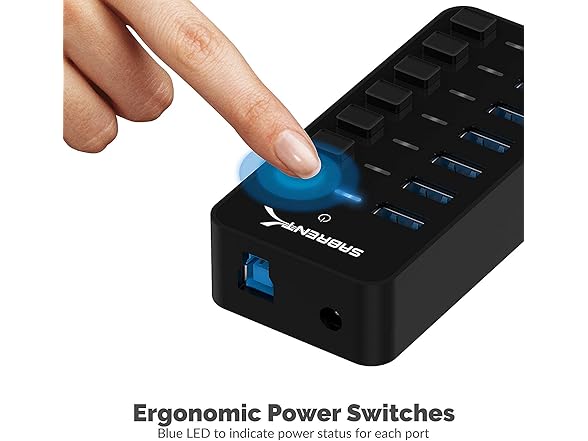 SABRENT 7-Port USB 3.0 Hub 36W w/ Switches